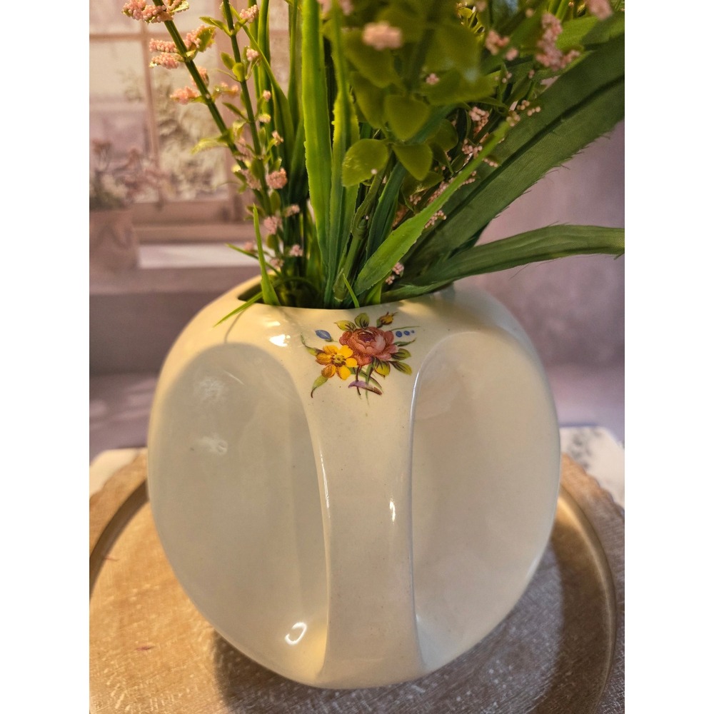 Vintage Floral water jug Cream Color USA Ceramic Rose Flower Decor Farmhouse - Picture 12 of 13